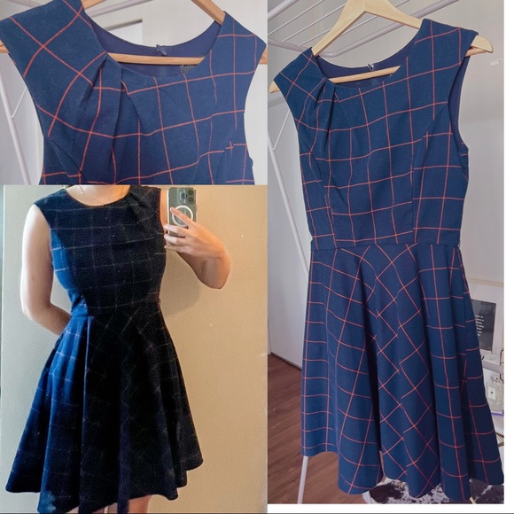 Navy Blue Vintage Mod Style Skater Dress with Pocketsg - Picture 2 of 3